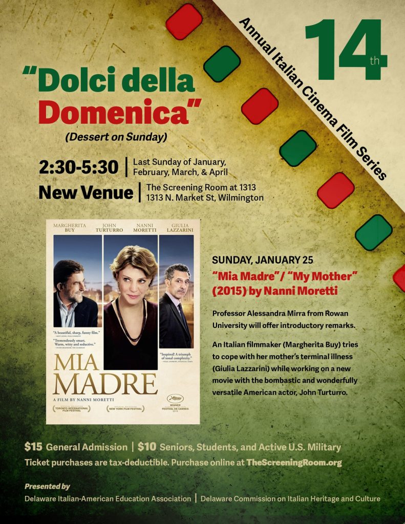 Italian Film Festival poster for "Mia Madre" / "My Mother" film by Nanni Moretti.